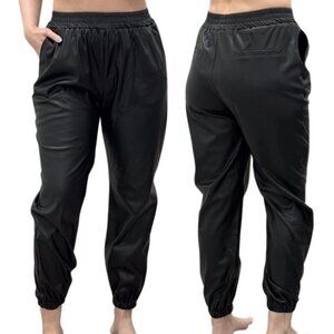 Driftwood High Rise Vegan Faux Leather Elastic Waist Jogger Pants in Black Sz L